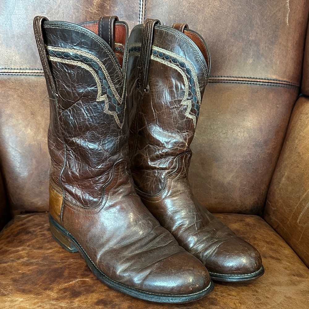 Lucchese Vintage Brown Western Goat Roper Boots Men’s 8